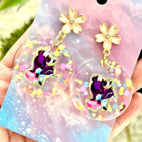Lisa Frank Raccoon Acrylic Sticker Earrings - Picture 2 of 5